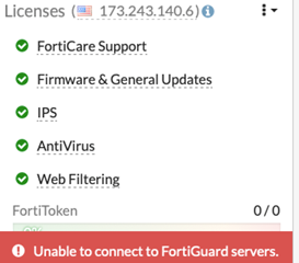 Unable to connect to FortiGuard servers